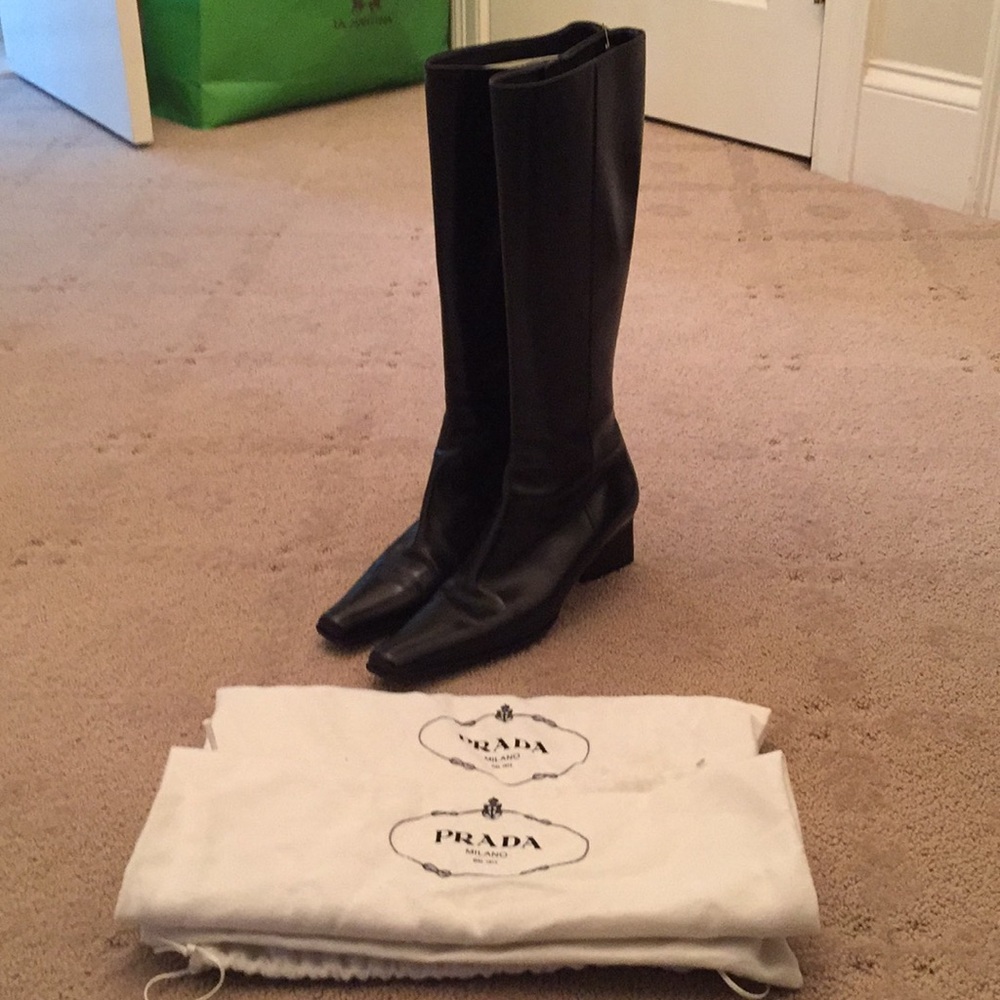 Prada Black Square Toe Calf High Boot